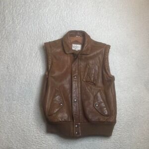 Vintage‎ women's brown leather full zip Lavoin vest 90s preppy heavy S